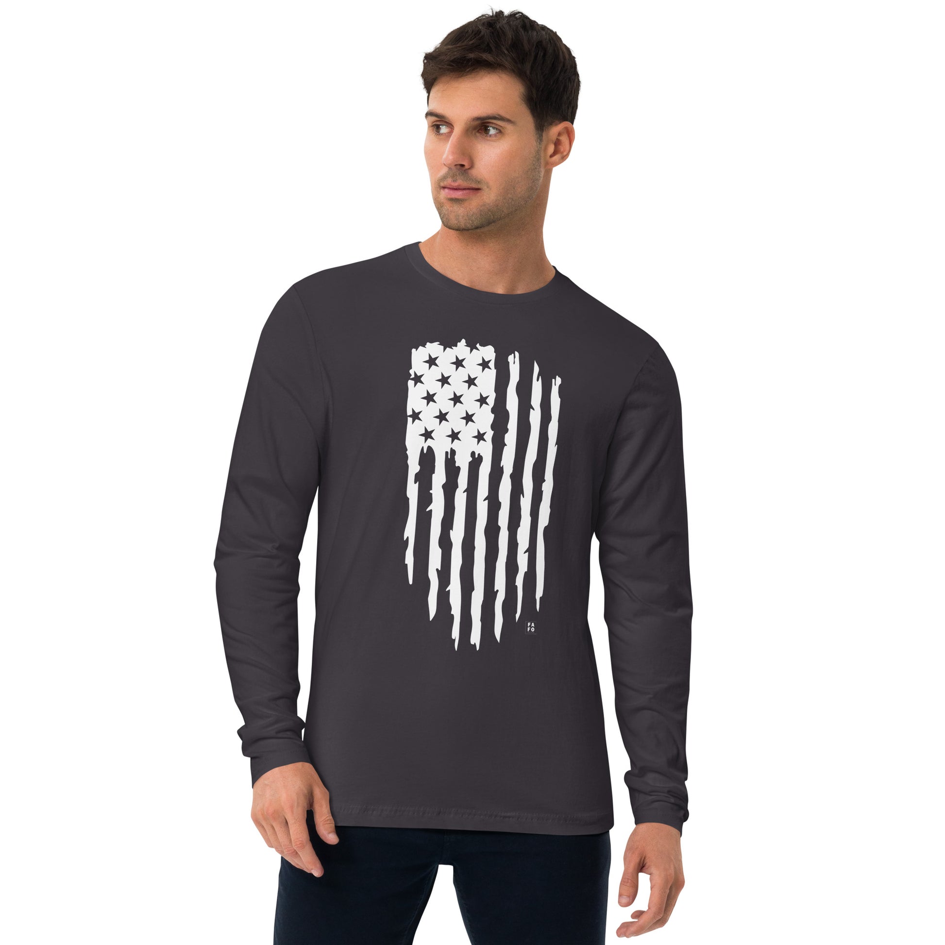 Men's Long Sleeve Crew Shirt - Distressed Flag - FAFO Sportswear