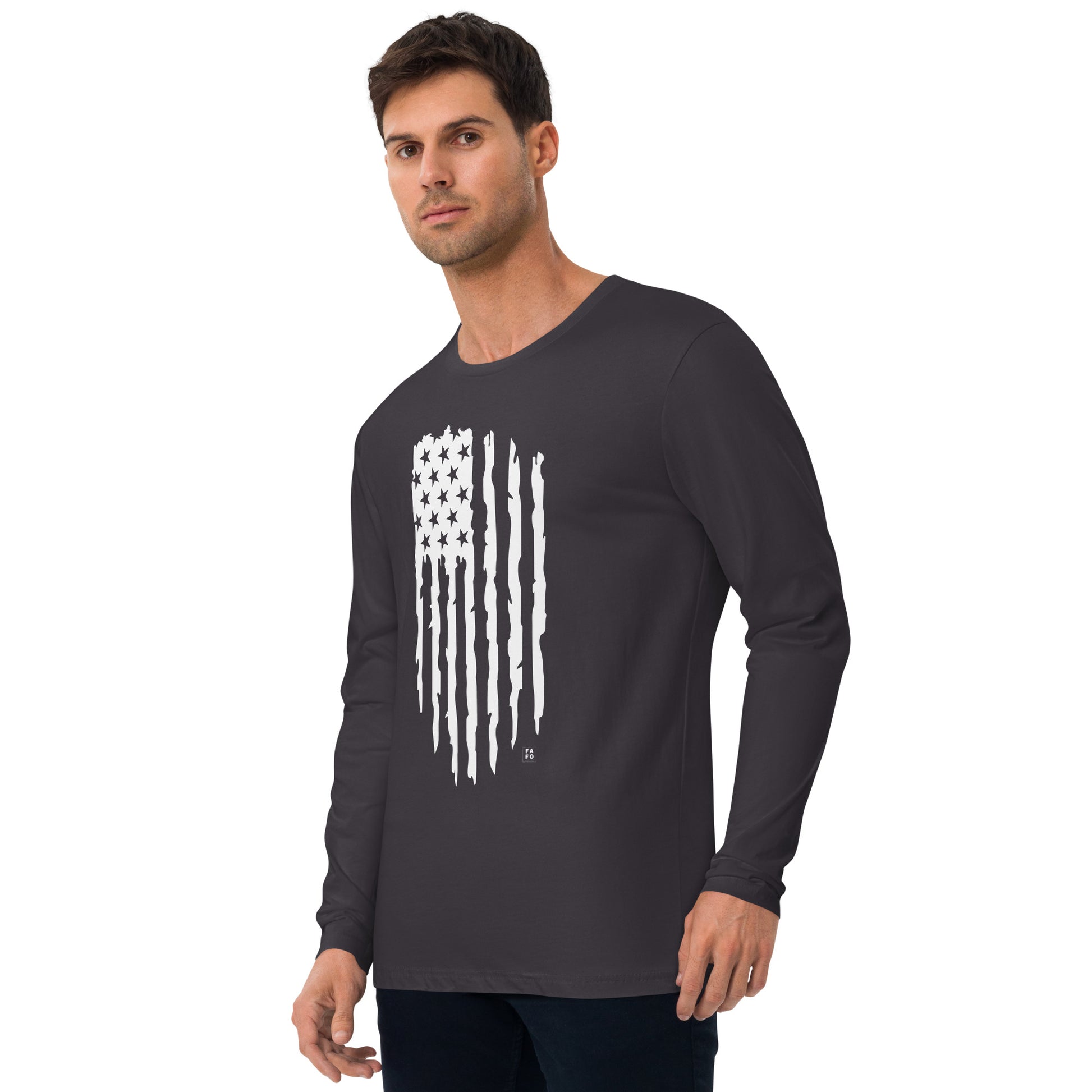 Men's Long Sleeve Crew Shirt - Distressed Flag - FAFO Sportswear